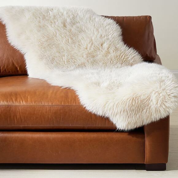 Pottery Barn Luxe Faux Fur Hide Double Length Throw Accent Ivory Decor NEW - Picture 1 of 7